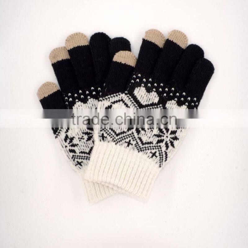 Chenille Snowflake Knit Gloves Fairisle with All Touchscreen Electronic Devices