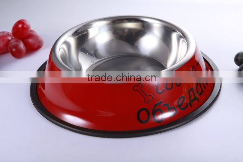 RED High quality stainless steel 18/8 pet bowl with melamine base, single dog feeder