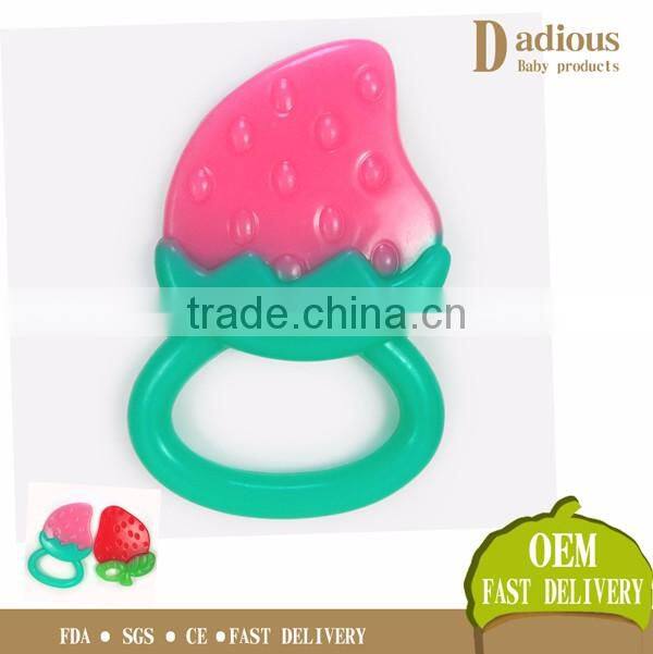 Hot selling soft strawberry shape 100% food grade silicone baby teethers