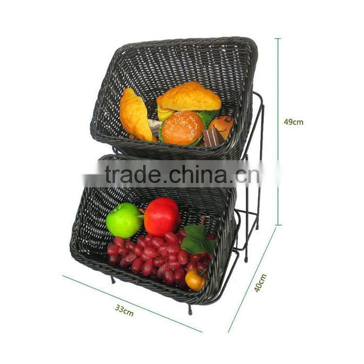 Guranteed quality stand design 2-tier rattan bakery display racks