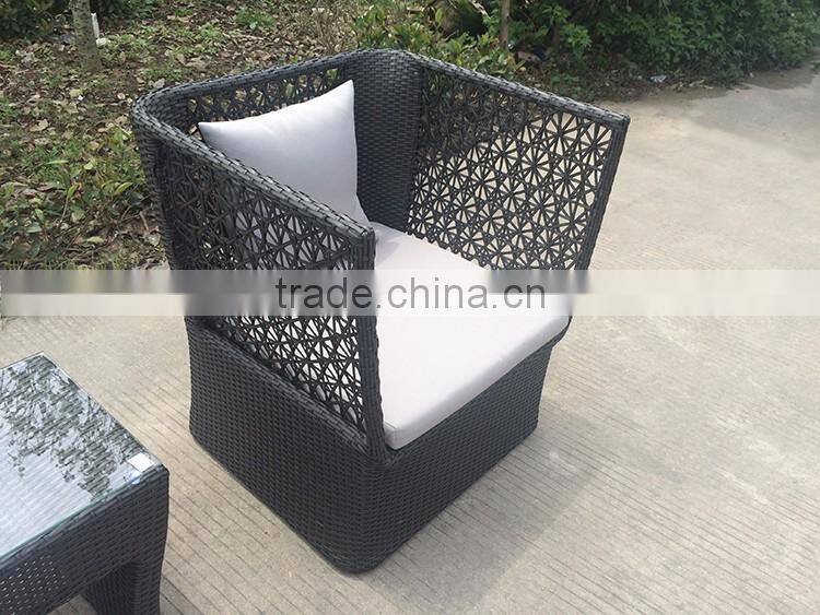 Modern Black Rattan High Back Wide Coffee Table Set