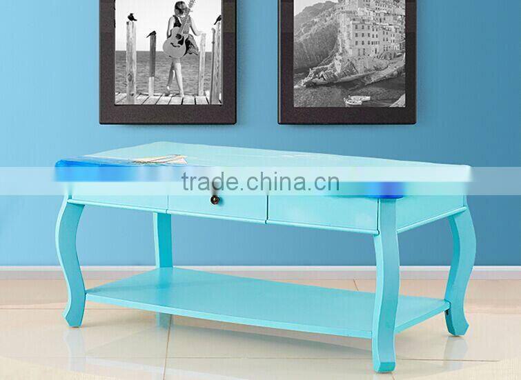 Mediterranean Style Coffee Table, Sailing Boat Handpainting Tea Table, Pastoral Solid Wood Living Room Coffee Table (BF01-X1157)
