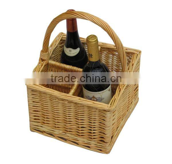 Durable antique wicker wine basket with handmade fabric for bottle