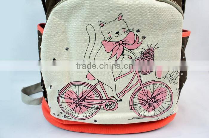 Lightweight Dots and Cartoon printting Canvas Laptop Backpack Cute School Bag