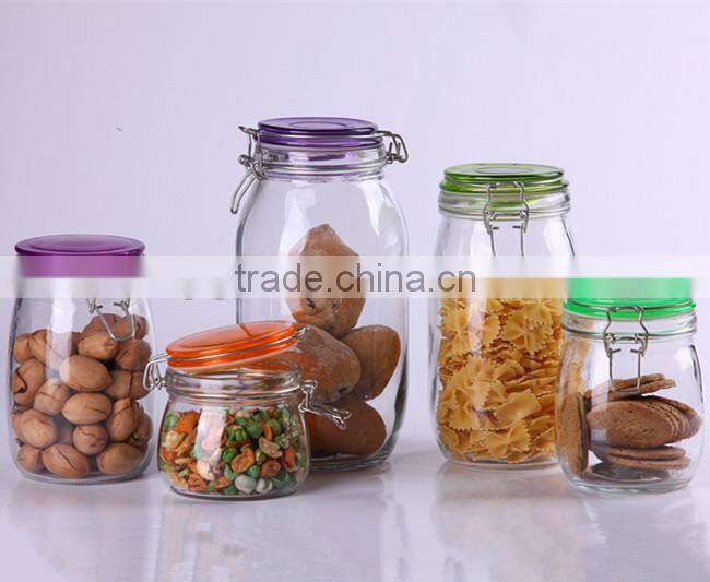 transparent glass jar with plastic cover