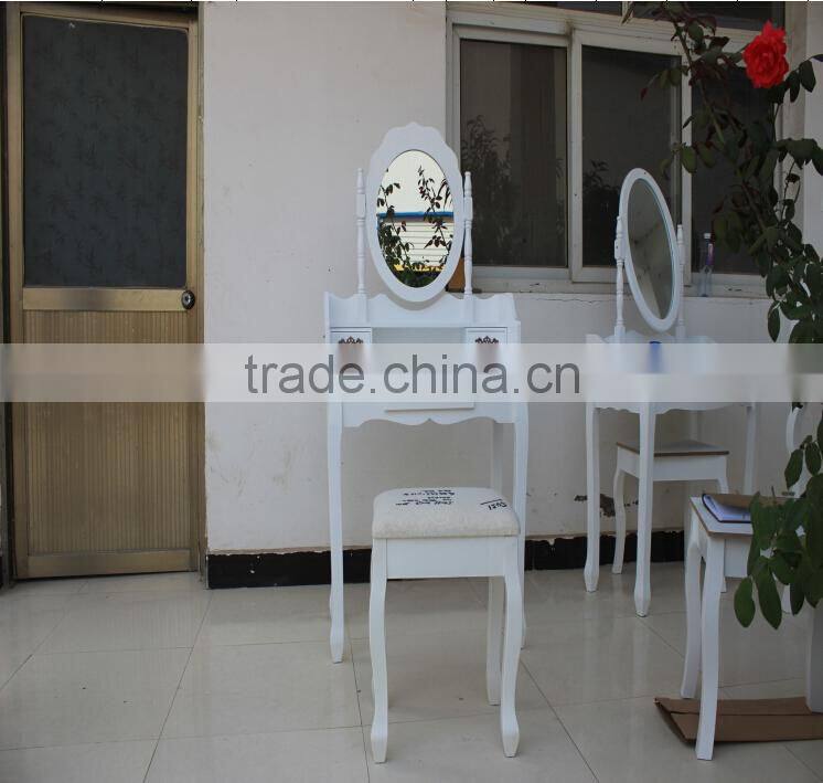 Bedroom Wooden Make-up Dressing Table Set, Wooden Dresser with Mirror and Stool