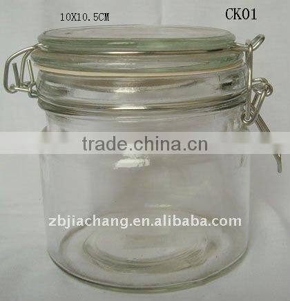 air-tight mini cylinder glass storage jar with metal clip top