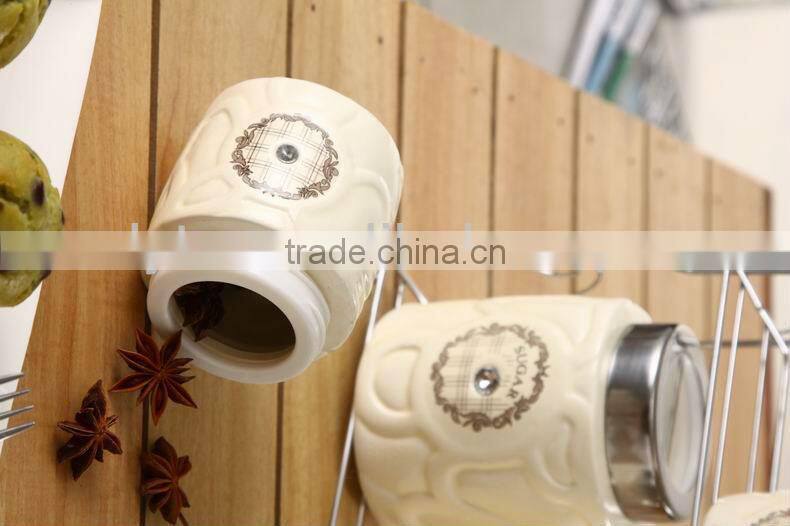 ceramic canister set with stainless metal stand
