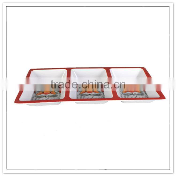 Santa claus design melamine ware X'mas 3 compartment dinner plates