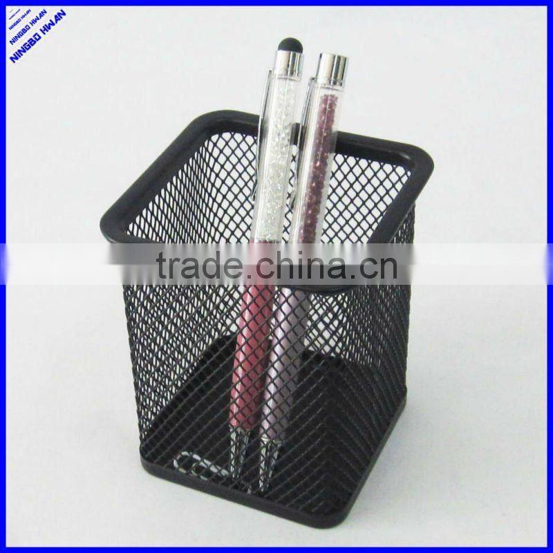 High quality desktop black square metal mesh pen holder