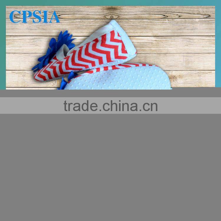Baby 4th of July Shoes and headband set Red Chevron crib shoes white red blue flower headband baby shoes