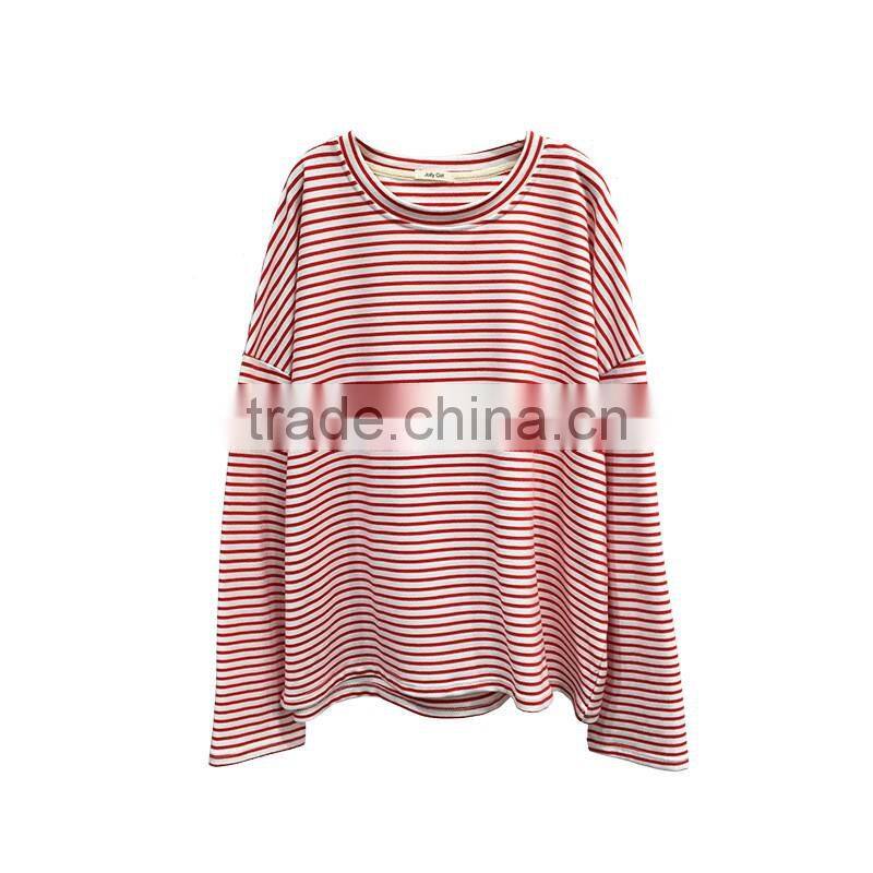 Fashion custom stripe long sleeve women bulk wholesale t shirts