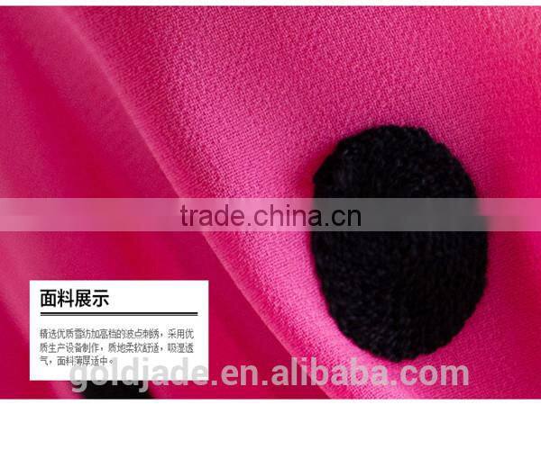 OEM lady sexy loose rose red and black chiffon dot round collar long petal sleeve blouse