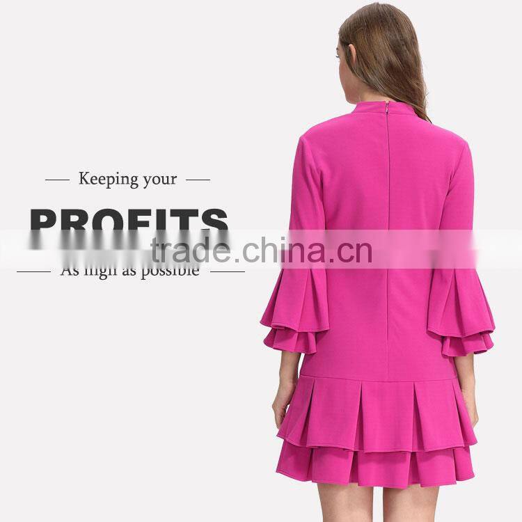 New Fashion Pleated Lantern Skirt Dress Elegant Ladies Skater Dress