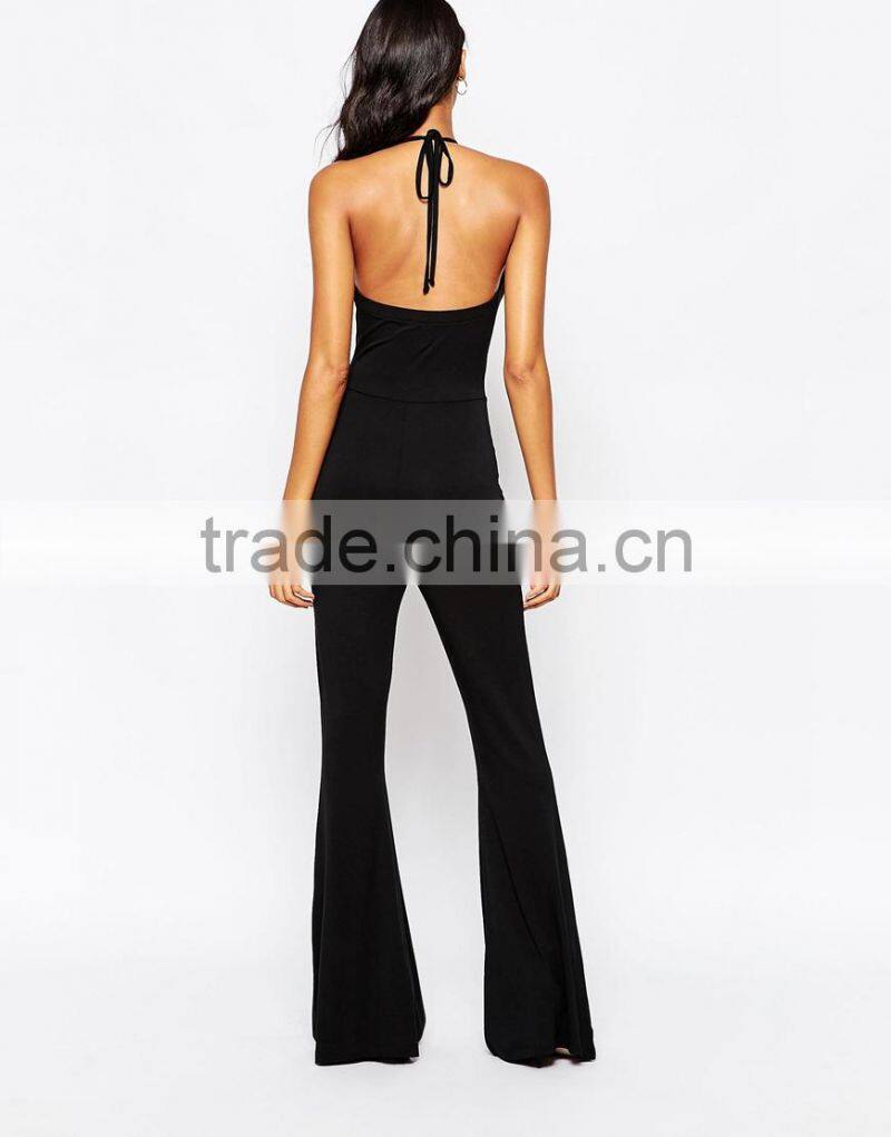 2015 China factory OEM ODM fashionable customized Deep plunge neckline Jumpsuit With Metal Necklace