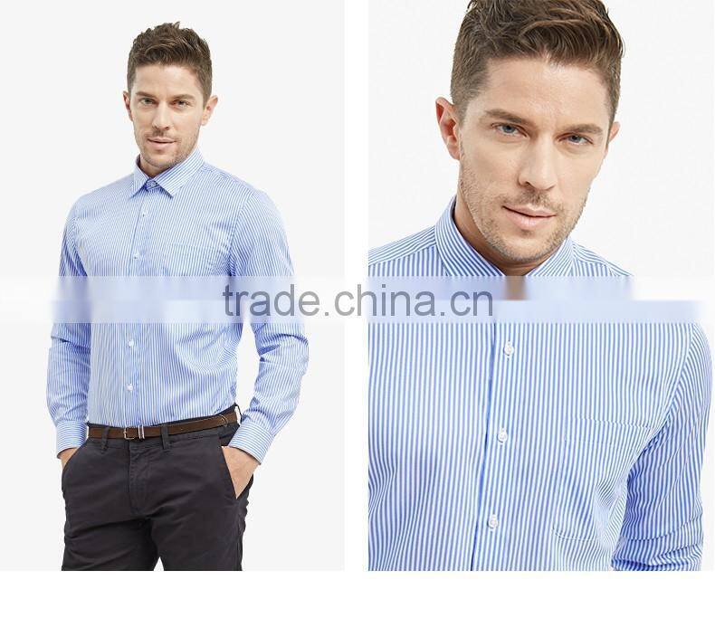 SZXX Hot Sale Manufacturer Blue Stripe Wrinkle Free Mens Shirts