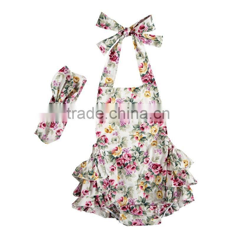 wholesale boutique Newborn Romper 100% Cotton 2016 floral Girl Baby Clothes from Manfactory