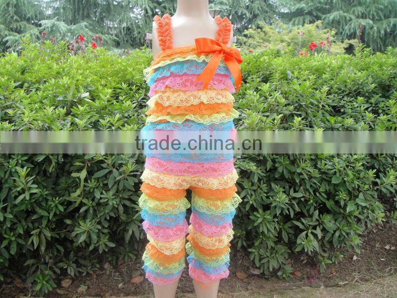 2014 Kid's clothes set baby christmas party outfit sleeveless baby top and stripes ruffle pant made in China