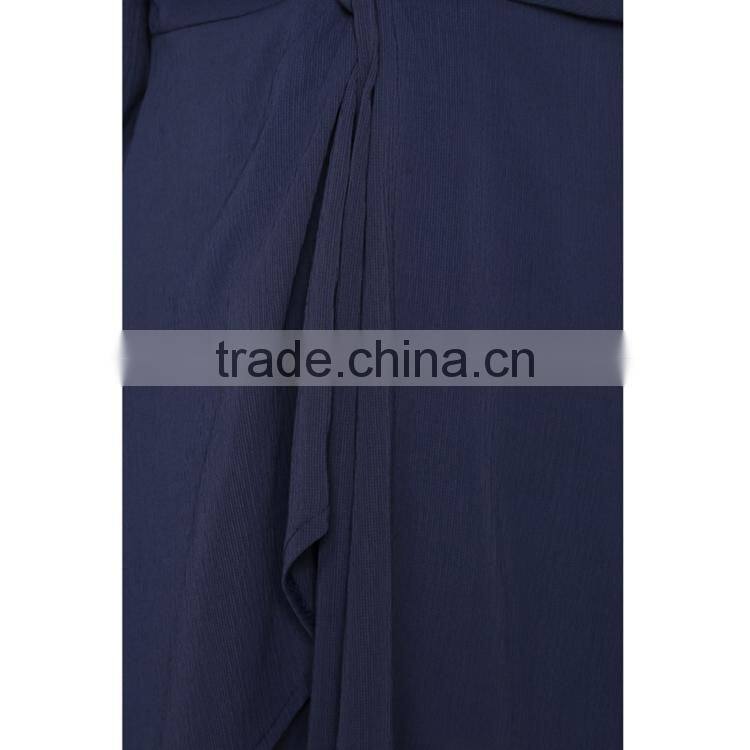 HAODUOYI Fashion Soild Navy Blue Short Women Jumpsuit Deep V-neck Long Sleeve Pleated Sexy Female Romper for Wholesale