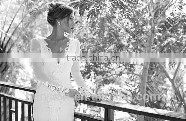 fashion long sleeve muslim sexy leg open wedding dress
