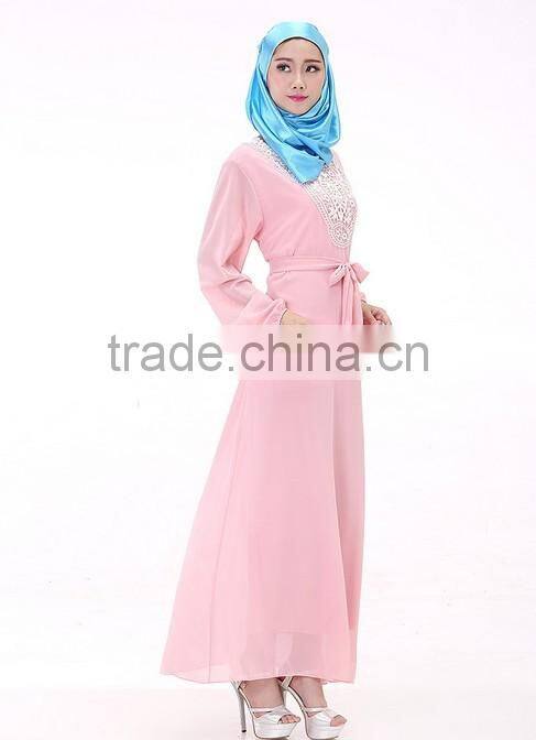 2015 latest fashion long sleeve muslim lady night dress
