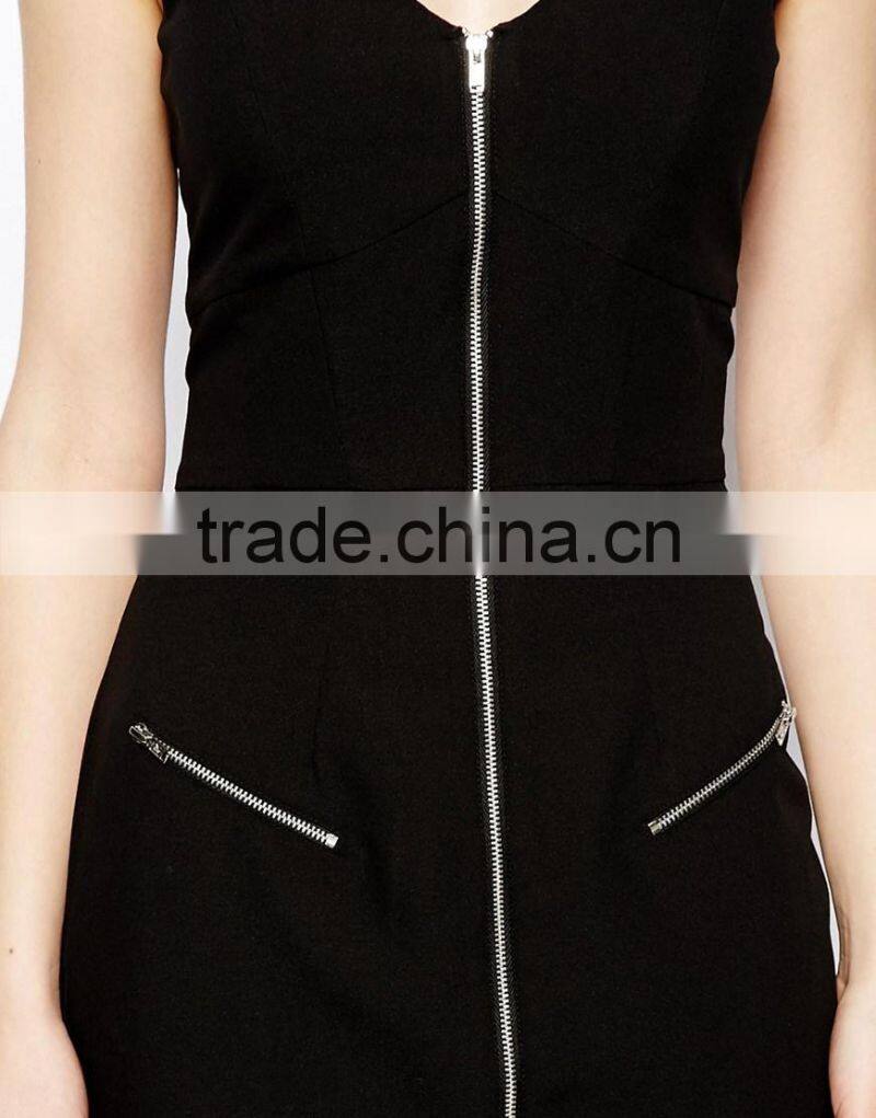 Fashion summer Euramerican sleeveless plain dyed top fly zipper dress for women