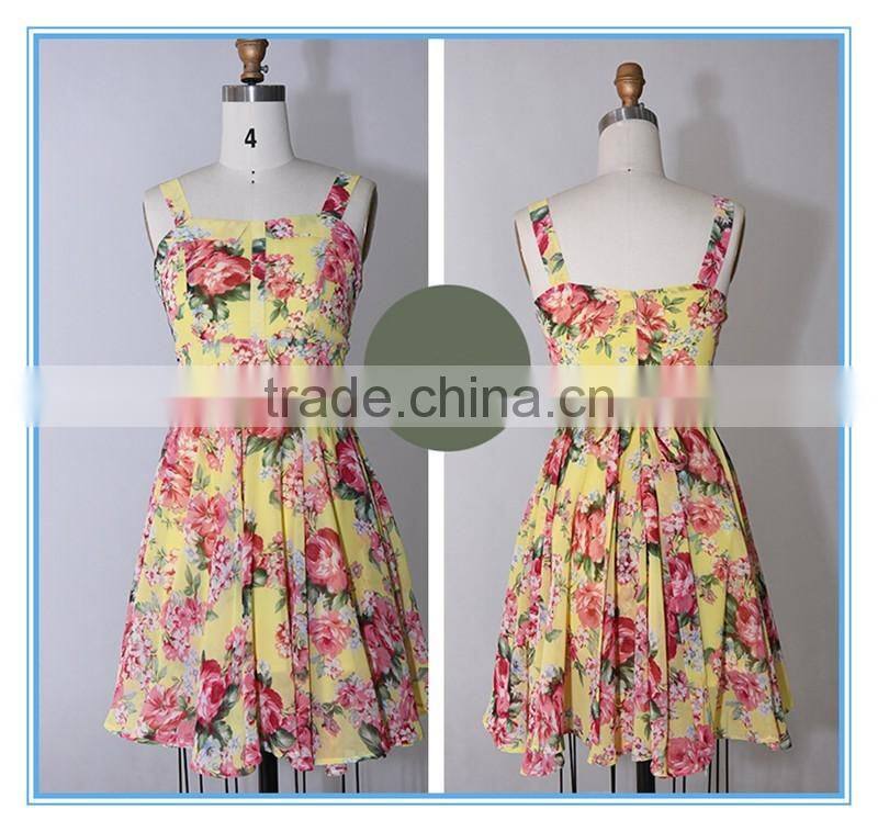 Lady Fashion Floral Printed Beach Dress Chiffon Prom Club Wear Dress Cute Style