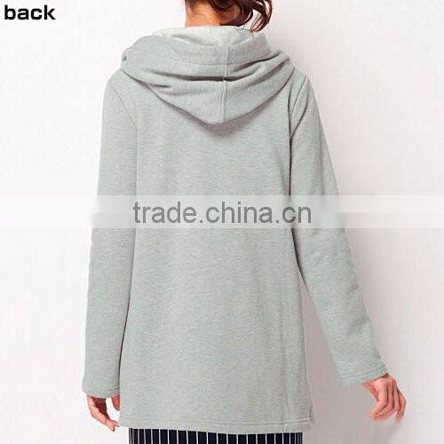 2016 women warm fleece fabric full zip winter coat with hooded knitted women cloth