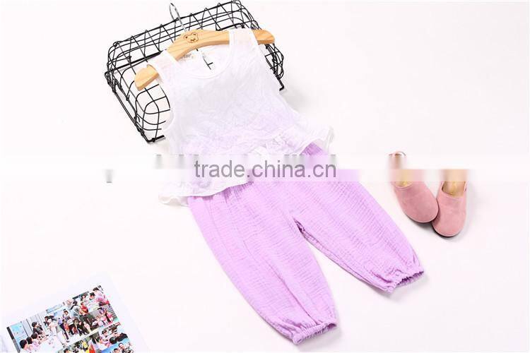 Wholesale children's boutique clothing sets vest shirt pure color muslin pants