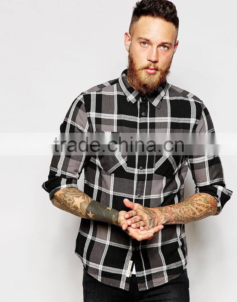 mens black and white check shirt in bulk