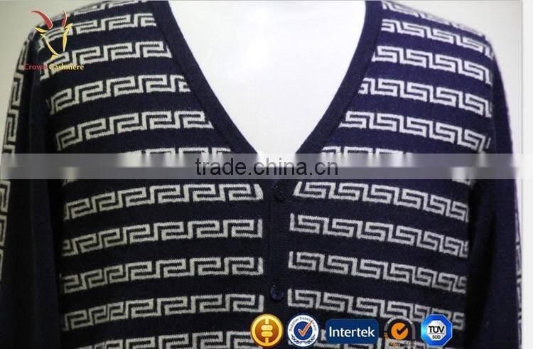 Mens Navy Blue V Neck Thick Intarsia Cardigan Sweaters