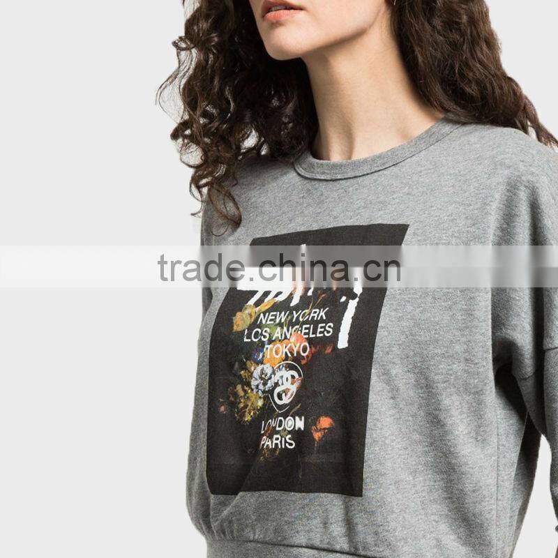 china alibaba fashion design hoddies half sleeve crew neck grey color women's hoddies