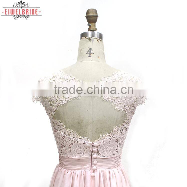 Long Floor-length White Lace Chiffon A line Bridal Dress