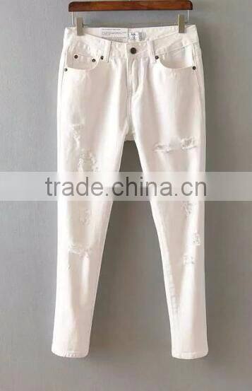 Runwaylover EY0634P 2017 Trendy Sexy Women's Blue Distroyed Holes Ripped Skinny Jeans Denim Pants