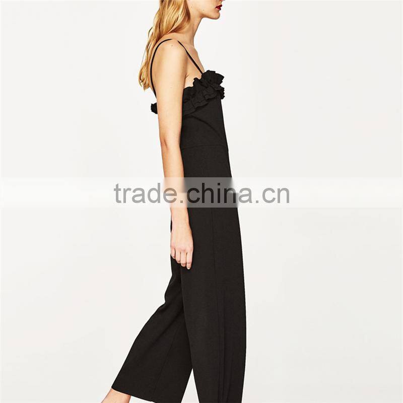 2017 latest fashion custom design cropped ruffled evening jumpsuit