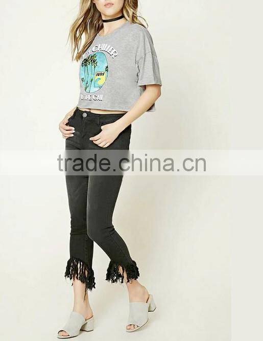 2017 O-neck cotton printed short sleeve mini T-shirt for lady