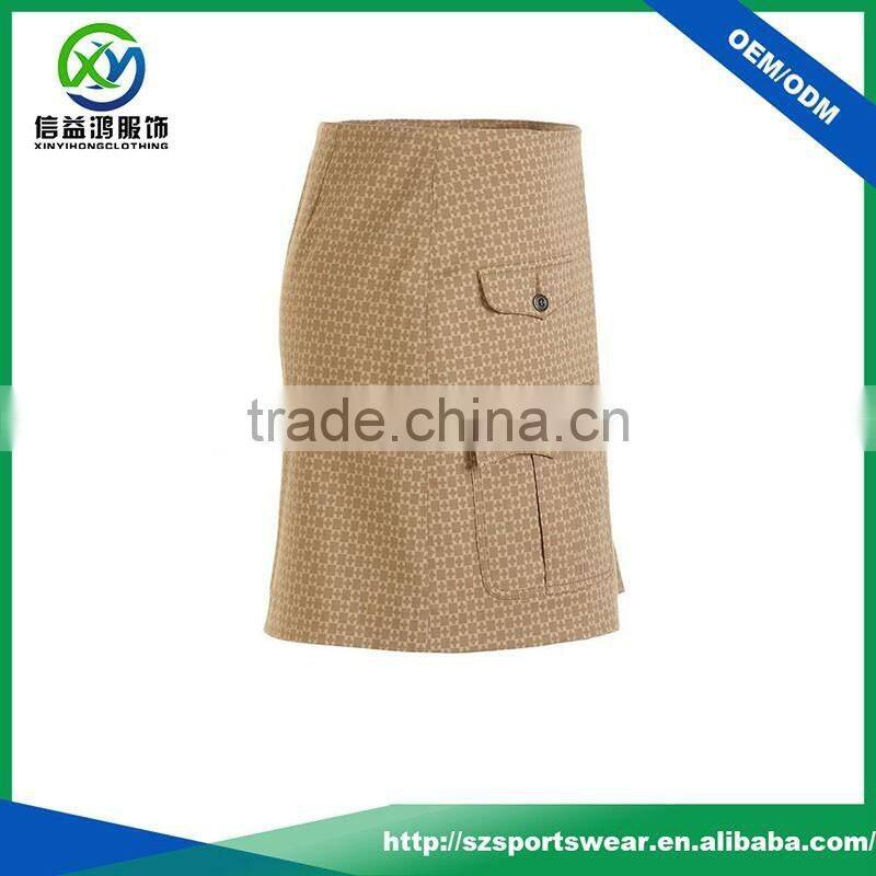 2017 New design double pocket dry fit good stretch jacquard skort/golf skirt with sublimation printing