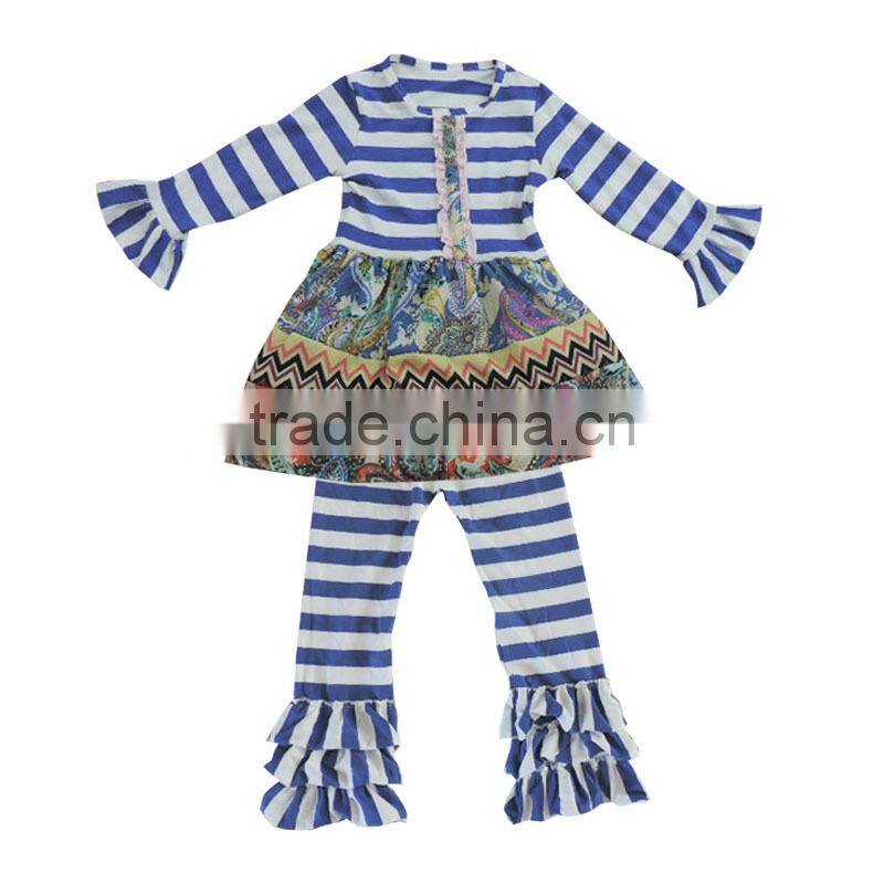 Vintage floral print dress girls school dress multi layered tiered dress set baby girl boutique dress set striped and ruffle set