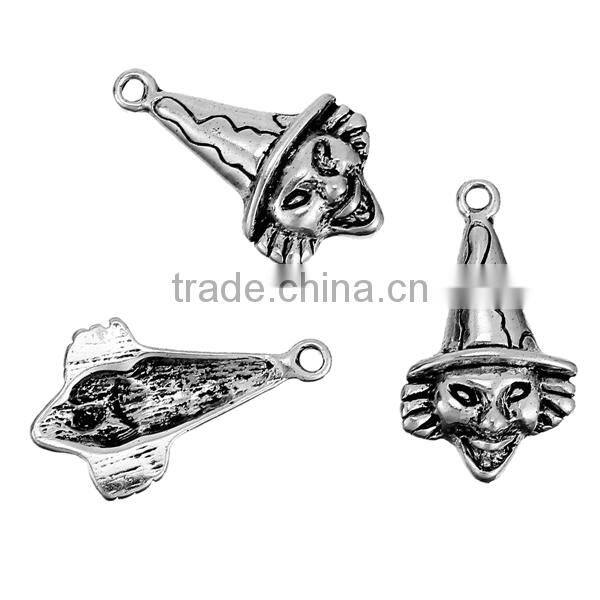 Zinc Based Alloy Halloween Charms Witch Antique Silver 29mm x 17mm