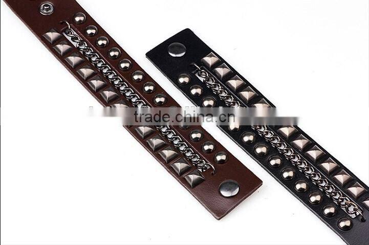 Fashion Adjustable Pressure Leather Wrap Wristband Cuff Punk Bracelet Bangle