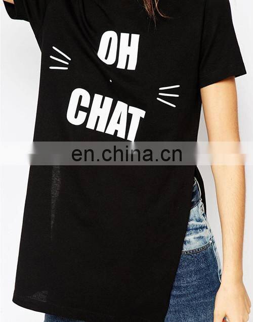 Split Side New Desgin Short Sleeves Long Shirt Cotton Womens T Shirt