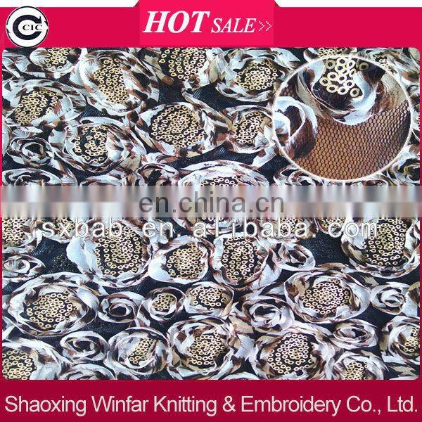 flower patterns lace sequin embroidery on fabric for lady dress garment