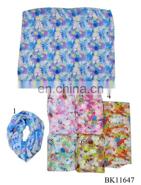 Latest Nice Pattern Plain Collar Muffler Chiffon Scarf Loop Scarf Snood