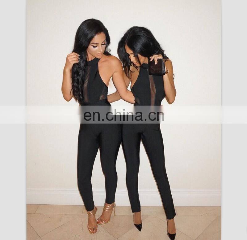 Dropshipping Clothing Women Black Sleeveless Lace Playsuit Clubwear Sexy Jumpsuits Romper