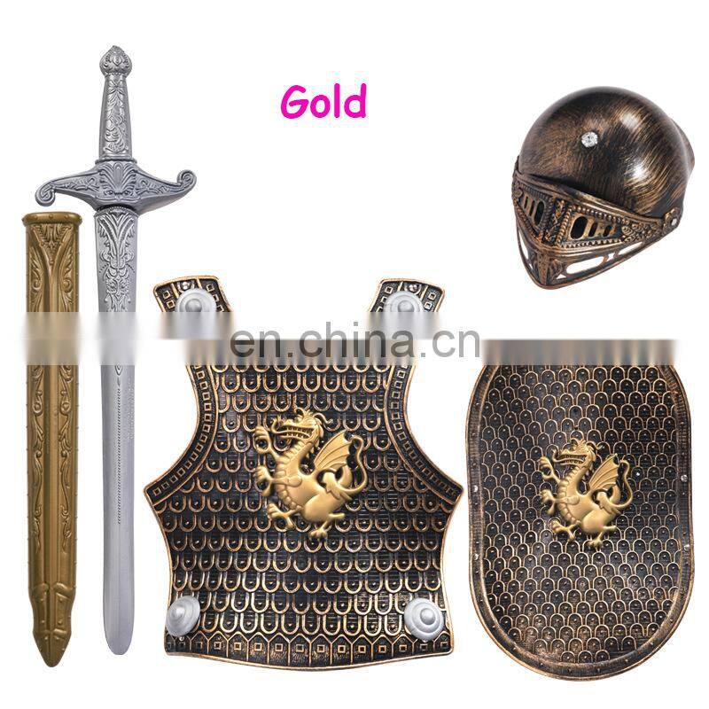 Medieval Roman Knight helmet armor Party cosplay plastic warrior costumes four-piece suit for kids MCH-2480