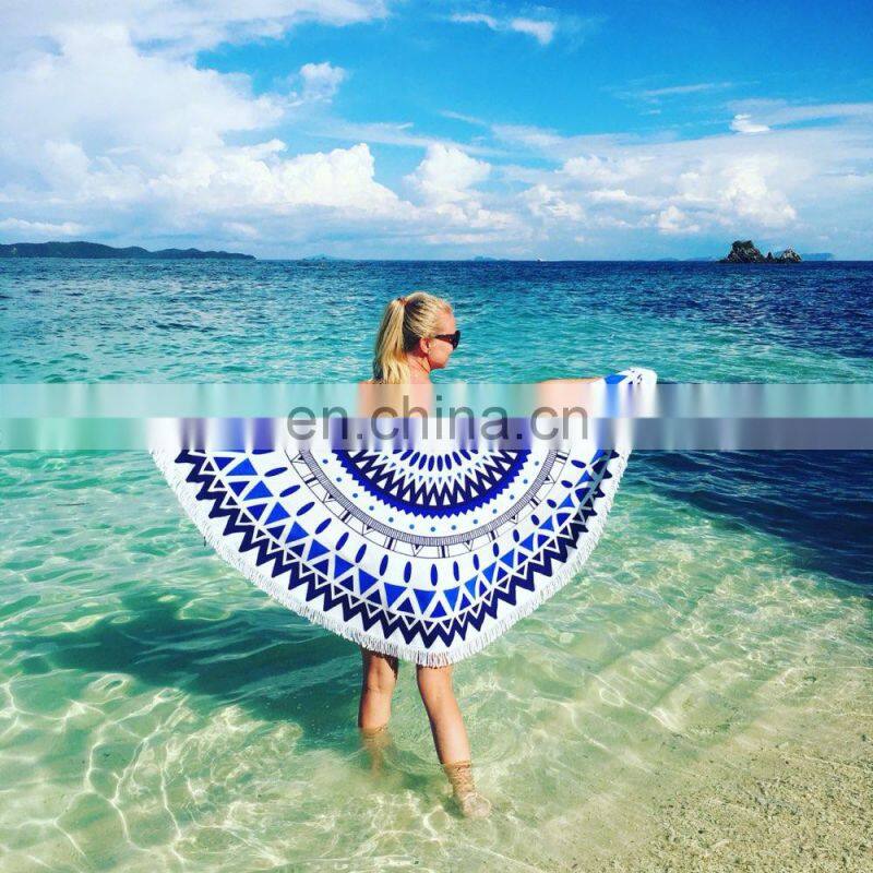 Microfiber Round Beach Towel 150cm Bath Towels Tassel Geometric Print Summer Women Sandy Swimming Plage Sunbath