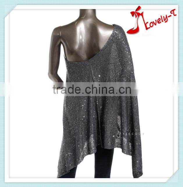 Latest design Pull Over Crew Neck fashion Sequined women poncho ,wholesale Ladies poncho sweater