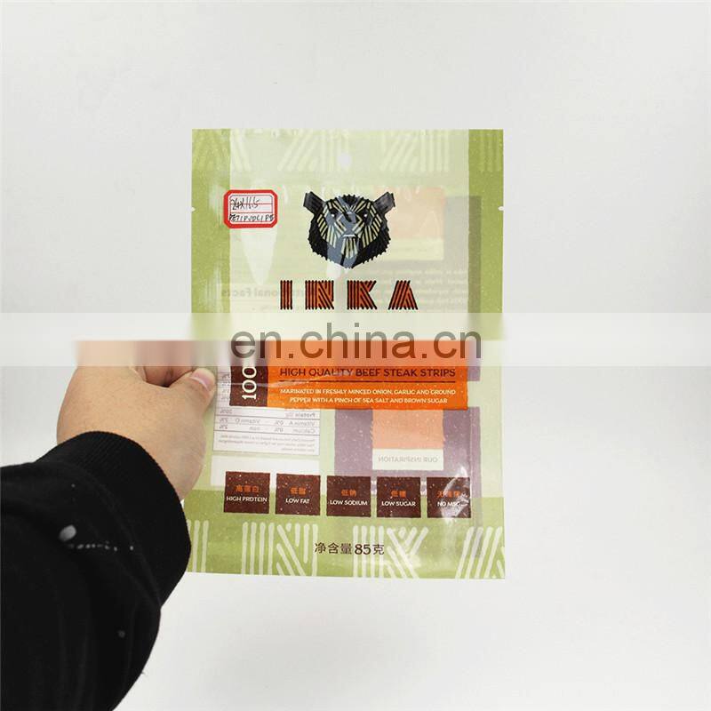 Custom Printed 3 Side Seal Flat Zipper Plastic Ziplock Dried Meat Biltong Food Packaging Bag Beef Jerky Bag