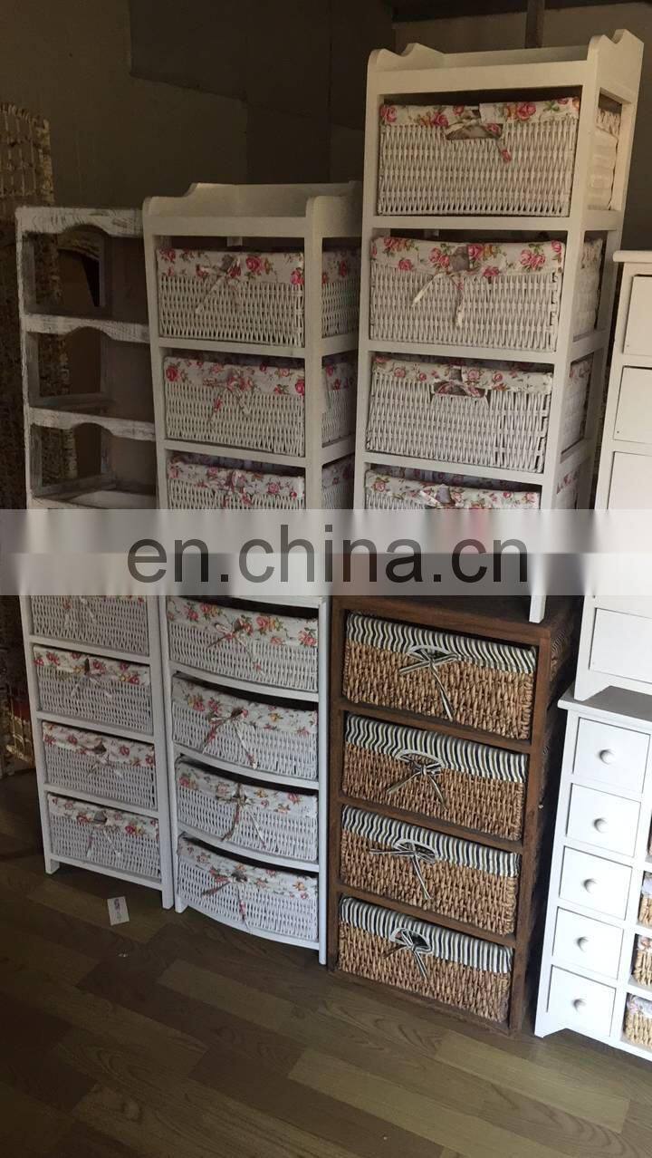 living room furniture solid wood storage cabinet chest with wicker willow basket drawers