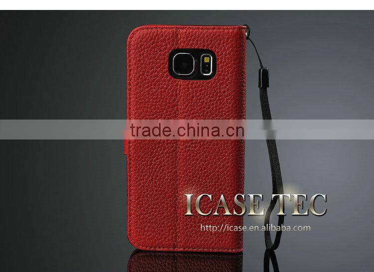 Cow Leather Slot Cover Case for Samsung S6 Wallet Flip Case